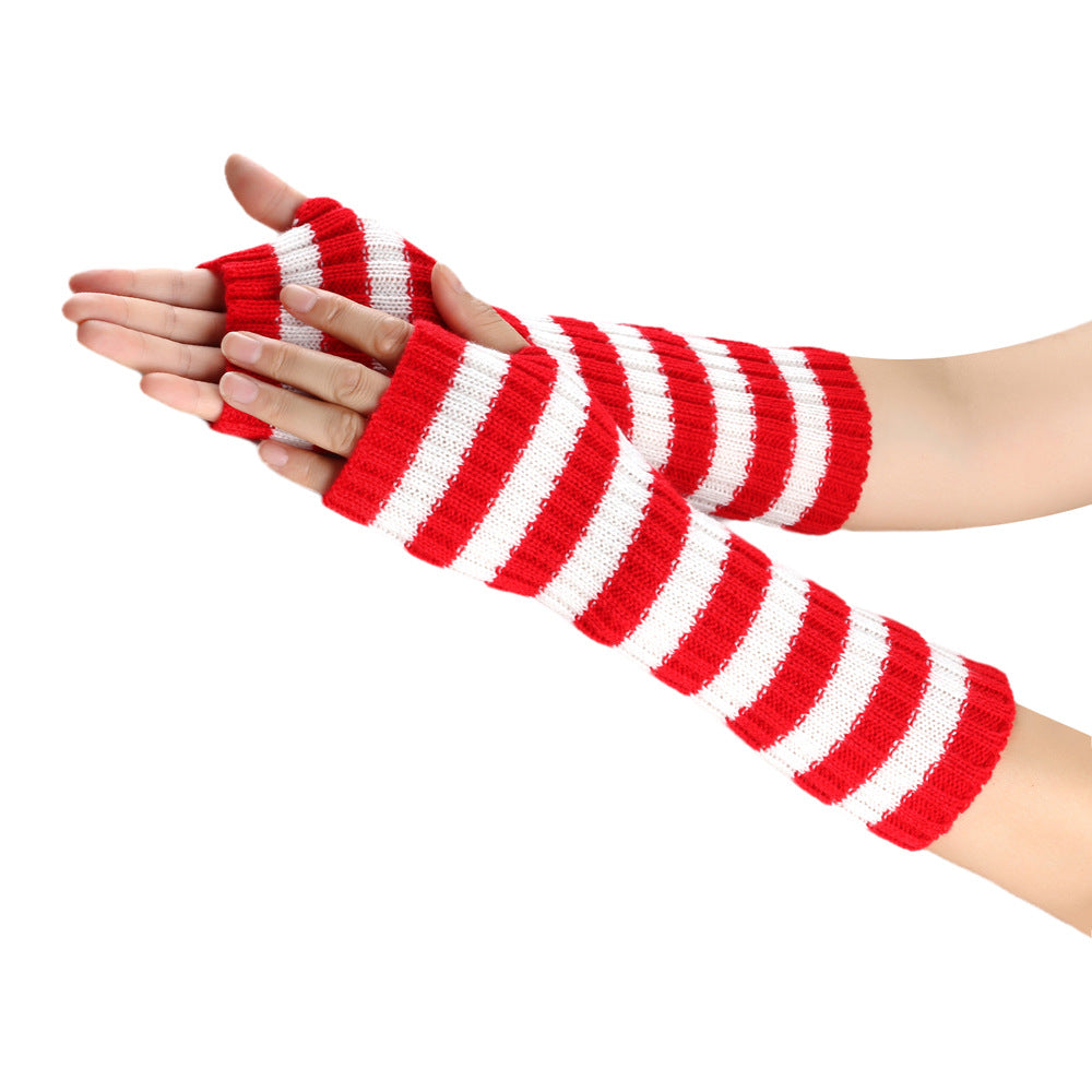 Wholesale Mid To Long Christmas Warm Striped Woolen Gloves